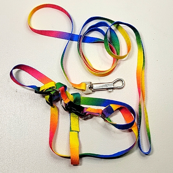 Dog leash & harness 2pc rainbow set NEW - Picture 2 of 9